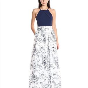 Aidan Mattox Navy/Ivory floral gown with pockets